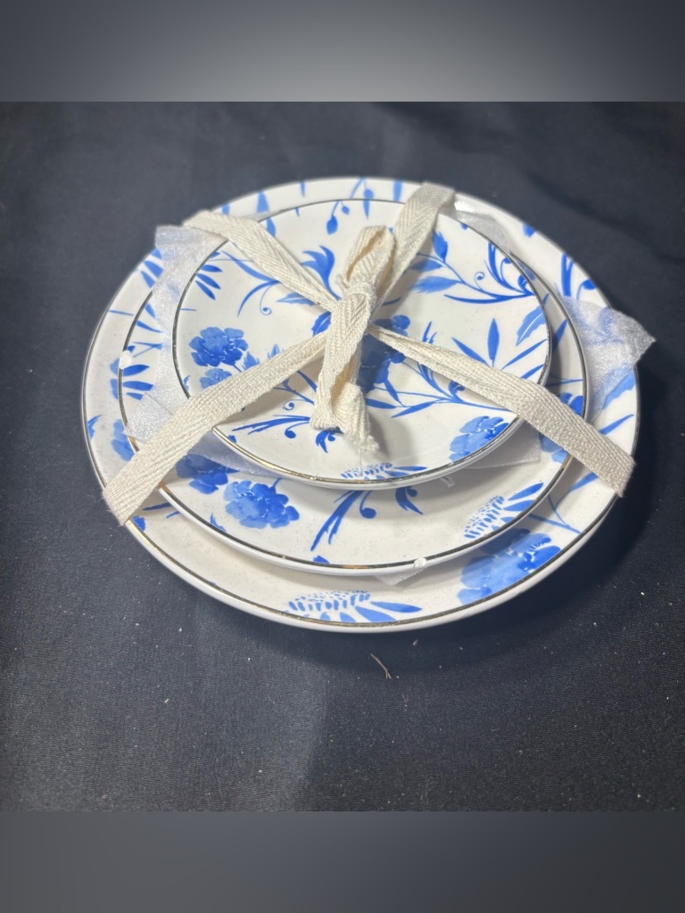 New Blue Floral Ceramic Trinket Plates - Set of 3 EPC